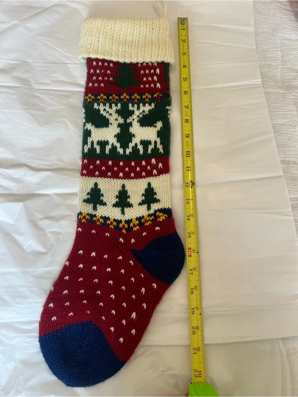 Holiday Knit Reindeer & Tree Christmas Stocking - Cream, Red, Green, Blue